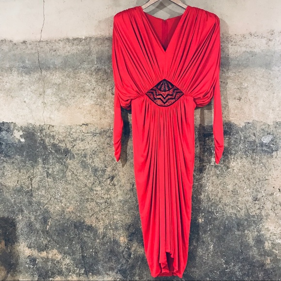 Vintage Dresses & Skirts - Tadashi vintage red beaded cocktail dress
